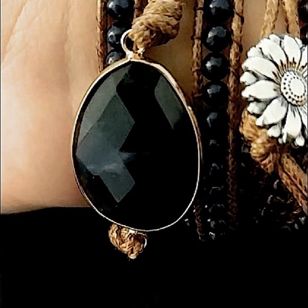 NEW Black Onyx Boho Beaded Leather Wrap Bracelet - Picture 3 of 8